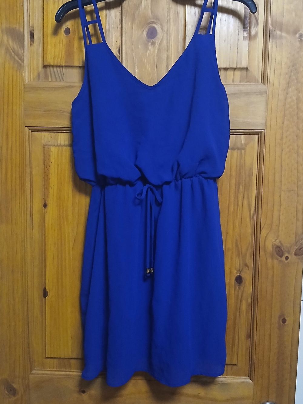 Women's V-Neck Spaghetti Strap Dress in Vibrant Blue
